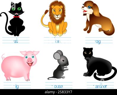 Lernspiele für Kinder Englisch. Sieh nach und nenne die Buchstaben. Stock Vektor