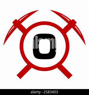 Initial Letter O Mining Logo kombiniert mit Pickaxe Symbol Vector Template Stock Vektor