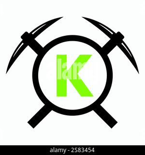 Anfangsbuchstabe K Mining Logo kombiniert mit Pickaxe Symbol Vector Template Stock Vektor