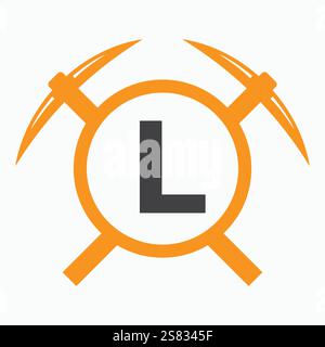Anfangsbuchstabe L Mining Logo kombiniert mit Pickaxe Symbol Vector Template Stock Vektor