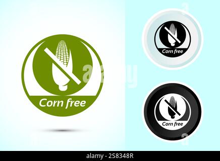Illustration des Symbols „Maisfrei“. Natürliche Produkte, Allergene, Lebensmittelunverträglichkeit Stock Vektor