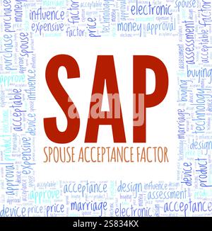 SAP – Partnerakzeptanzfaktor Word Cloud Konzeptdesign isoliert auf weißem Hintergrund. Stock Vektor