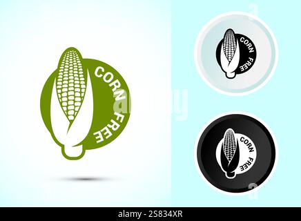 Illustration des Symbols „Maisfrei“. Natürliche Produkte, Allergene, Lebensmittelunverträglichkeit Stock Vektor