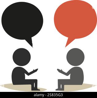 Minimalistische Vektorsymbole Illustration zweier Personen, die sich unterhalten und Kommunikation, Dialog, Diskussion symbolisieren Stock Vektor