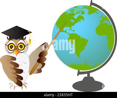 Eulenlehrer und Globus. Stock Vektor