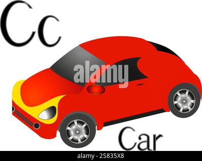Illustration für Kinder mit Cartoon-Auto das englische Alphabet zu unterrichten. Der Buchstabe C.. Stock Vektor