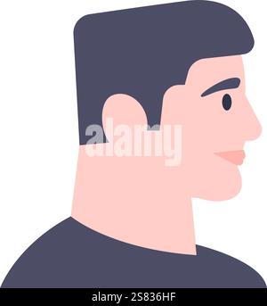 Profilansicht Porträt eines jungen Mannes, der nach rechts blickt, mit neutralem Ausdruck. Einfache Illustration des flachen Vektors gegen ein sauberes weiß gesetzt Stock Vektor