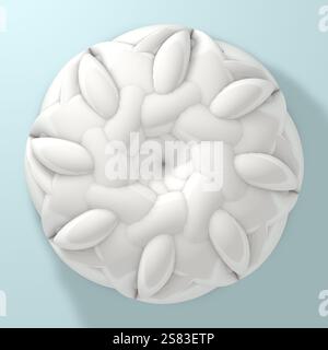 3D-Darstellung abstrakter Kunst mit surrealen 3D-Maschinen, Industrieturbinenflugzeugtriebwerken oder Blume in spiralförmiger Form mit scharfen Fraktalklingen Stockfoto