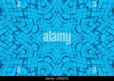 Abstraktes 3D-Rendering, blaues geometrisches Hintergrunddesign mit Würfeln und glänzender Textur Stockfoto