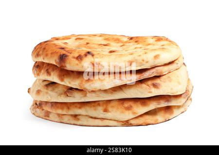 Stapel leckerer Lavash auf weißem Hintergrund Stockfoto