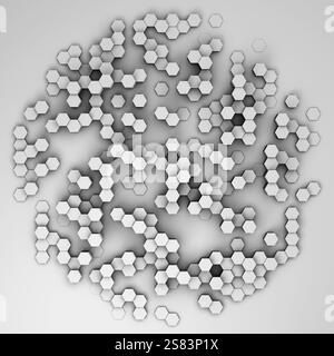Abstraktes futuristisches Oberflächenhexagonmuster. 3D-Rendering. Realistische geometrische Netzzelltextur. Stockfoto