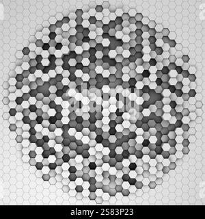 Abstraktes futuristisches Oberflächenhexagonmuster. 3D-Rendering. Realistische geometrische Netzzelltextur. Stockfoto