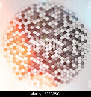 Abstraktes futuristisches Oberflächenhexagonmuster mit farbenfrohem Licht. 3D-Rendering. Realistische geometrische Netzzelltextur. Stockfoto
