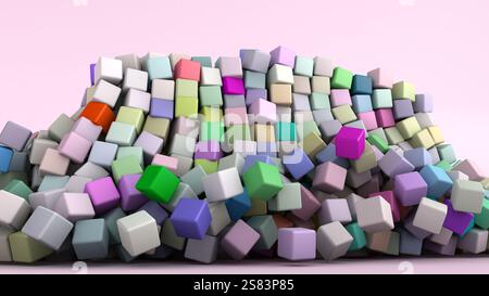 Abstrakte 3D-Illustration von bunten Würfeln auf hellem Hintergrund Stockfoto