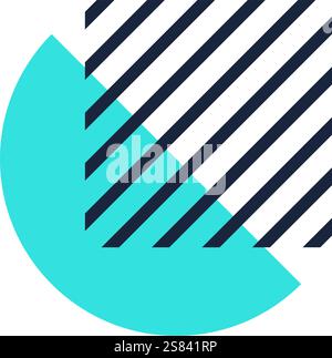 Abstrakter moderner Hintergrund mit türkisfarbenem Halbkreis, der teilweise von diagonalen schwarzen Linien auf weißem Hintergrund bedeckt ist, wodurch eine dynamische und lebendige visuelle Darstellung entsteht Stock Vektor