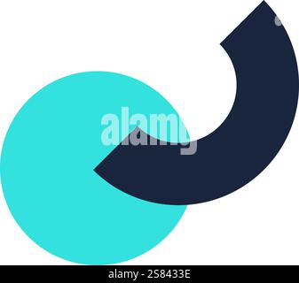 Minimalistisches Design mit einem zyanblauen Kreis, der teilweise von einem dunklen Pfeil nach links überlagert wird, vermittelt ein Gefühl von Modernität und dynamischer Bewegung in einem Stock Vektor