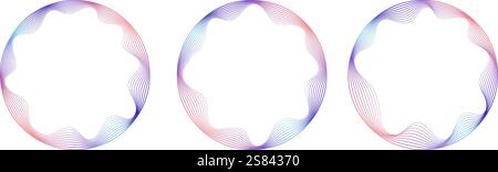 Abstrakter Rahmen mit welligen Innenecken. Runder Rand mit dünnen, bunten Linien. Stock Vektor