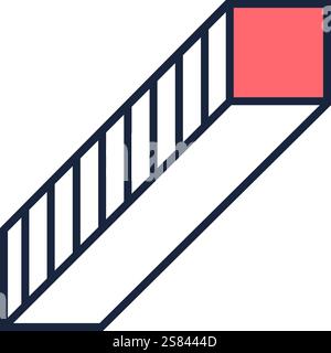 Minimalistische Vektorillustration mit einem gestreiften rechteckigen Prisma, das sich diagonal erstreckt. Die obere Fläche ist rot hervorgehoben. Schaffen Sie ein Gefühl für Stock Vektor