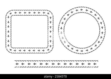 Dekoratives Rahmenset. Quadratischer Blumenrand. Umriss des runden Musters. Vektorabbildung. Stock Vektor
