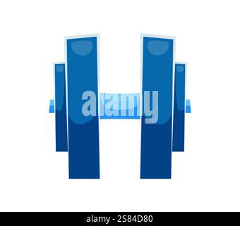 Zeichentrickbuchstabe H als Sport-Langhantel, Gewichtheben, Bodybuilding-Schriftart. Vektor lustige Fitness Typ, Kinder Englisch Alphabet Form Gewicht Ausrüstung für lustige Spiele, Bildung und Lernen Aktivitäten Stock Vektor