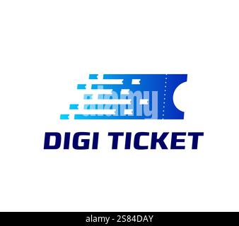 Symbol für digitales E-Ticket für Reise- und Verkehrskommunikationsunternehmen, Vektoremblem. DIGI Ticket-Symbol für mobile Anwendungen für den Transport oder Stadtbus und Eintrittskarten-App mit elektronischem digitalem Ticket Stock Vektor