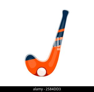 Der Zeichentrickbuchstabe J als Hockeyschläger mit einem weißen Ball unten. Sportschriftart, sportliche Schrift, lustige Schrift, englisches Alphabet für Kinder für sportliche Aktivitäten, abc-Lernen und Kindererziehung Stock Vektor