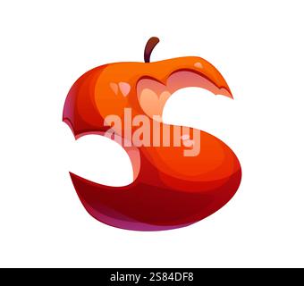 Schulpädagogik Schriftart Apfelkern S Letter. Schulkind Snack Cartoon englisches Alphabet Symbol, Bildung kreative isolierte Vektor lateinische Schriftart Buchstabe oder Student Studentenstudie ABC Typeset Element Stock Vektor