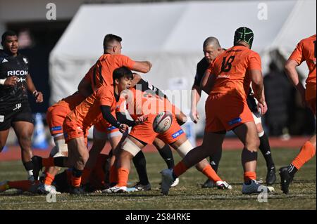 Spears’ Shinobu Fujiwara 2024-25 während des Spiels der Japan Rugby League One zwischen Kubota Spears Funabashi Tokyo Bay und Ricoh BlackRams Tokyo im Spears Edoriku Field (Edogawa Athletic Stadium) in Tokio, Japan am 18. Januar 2025. Quelle: AFLO/Alamy Live News Stockfoto