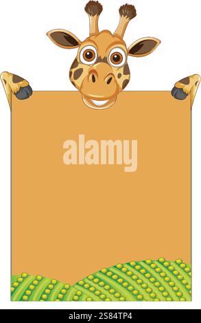 Lächelnde Giraffe mit einem leeren Schild für Nachrichten Stock Vektor