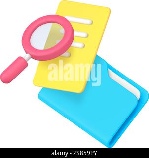 Bericht Dokument Datei Ordner Forschung Analyse 3D-Symbol realistische Vektorillustration. Dateninformationsmanagement Archivverwaltung Examini Stock Vektor