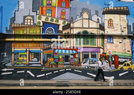 Little India ist eine lebendige kulturelle Enklave mit Tempeln und Moscheen, Straßenkunst und bunt bemalten Geschäften. Entlang der Hauptstraße, der Serangoon Road, befinden sich unkomplizierte Kantinen und angesagte Restaurants neben Geschäften, die Goldschmuck, farbenfrohe Seide und frische Blumengirlanden verkaufen. In der Nähe .Stock Foto. NICOLA GASTALDELLI HBLNETWORK Stockfoto