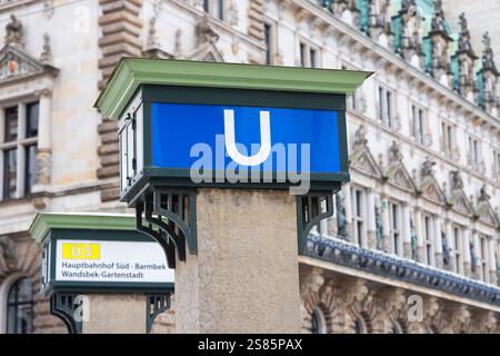 U-Bahn-Schild vor Rathaus, Hamburg, Deutschland, Europa Stockfoto