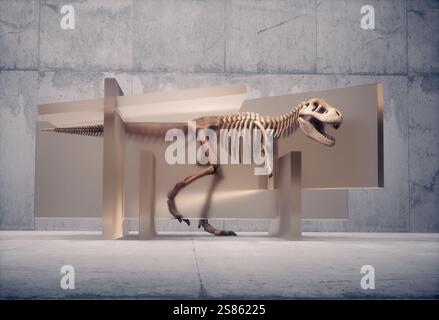 Dinosaurier Skelett durch ein Glas gesehen Dies ist eine 3D-Rendering-Illustration Stockfoto