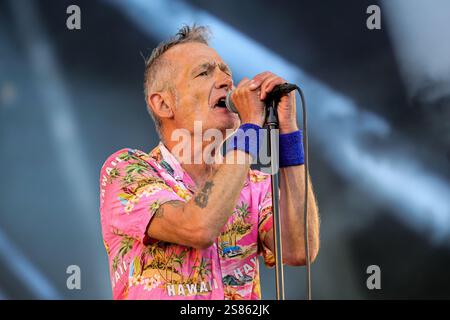 Clisson (Nordwestfrankreich), 29.-30. Juni 2024: Hellfest 2024, Didier Wampas im Konzert. Didier Wampas Psycho Attack hat die Warzone in Brand gesetzt Stockfoto