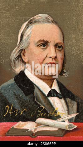 Berühmte Personen der amerikanischen Geschichte, Henry Ward Beecher (* 24. Juni 1813 in Litchfield, Connecticut; † 8. März 1887 in Brooklyn, N.Y.) war kongregationalistischer US-amerikanischer Prediger und Autor, der sich vehement gegen die Sklaverei einsetzte, Historisch, digitale Reproduktion eines Sammelbildes aus dem 19. Jahrhundert' Stockfoto