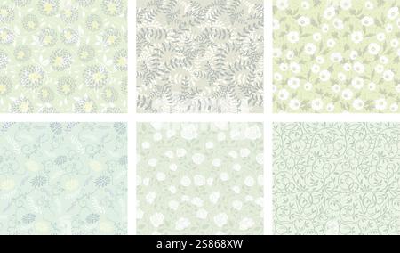 Horizontal Und Vertikal Wiederholbare Vektor Nahtlose Blumenmuster Set. Stock Vektor