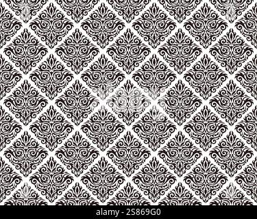 Horizontal Und Vertikal Wiederholbares Vector Seamless Damask Vintage-Muster. Stock Vektor