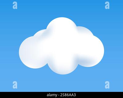 Weiße Farbwolke, die im Hintergrund des blauen Himmels leuchtet. Wolkensymbol, Wolkenform. Verschiedene Formen, Wolken, Verlauf und 3D-Design. Design für Element für Logo Stock Vektor