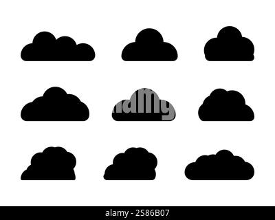Schwarzes Wolkendesign. Wolken sind reich an Textur, mit Schichten aus tiefem Schwarz und rauchigen Grautönen Cloud Icon, Cloud Form Design für Logo und Web. Stock Vektor