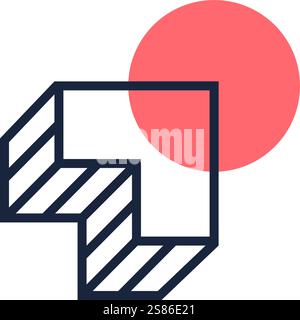 Geometrisches Muster, das eine optische Illusion mit auffälligen Linien und Formen schafft, verstärkt durch einen lebendigen Farbkontrast, geeignet für moderne und zeitgenössische Modelle Stock Vektor