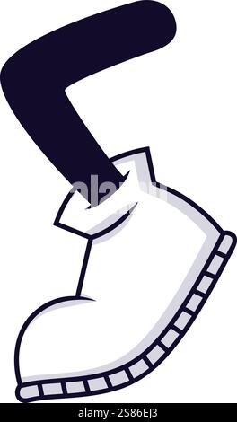 Cartoon-Bein mit weißem Stiefel, der einen selbstbewussten Schritt nach vorne macht, mit einer schlichten, umrissenen Illustration auf einem sauberen weißen Hintergrund, die einen ausstrahlt Stock Vektor