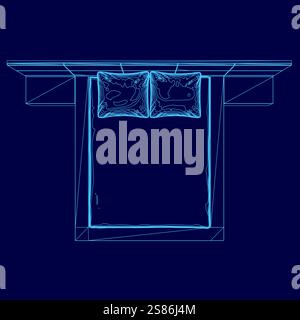 Bett mit zwei Kissen. Die Kissen sind blau Stock Vektor