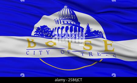 Closeup Boise Flagge, Hauptstadt des Bundesstaates Idaho, fliegen im Wind Stockfoto