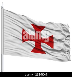 Sucre Flagge am Fahnenmast, Hauptstadt von Bolivien, Fliegen in den Wind, isoliert auf weißem Hintergrund Stockfoto