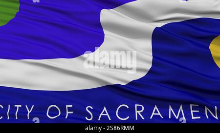 Closeup Sacramento Flagge, Hauptstadt des Staates Kalifornien, fliegen im Wind Stockfoto