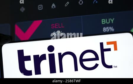Das TriNet-Logo wird auf dem Smartphone angezeigt. TriNet Group, Inc. Ist ein Unternehmen in Dublin, Kalifornien Stockfoto