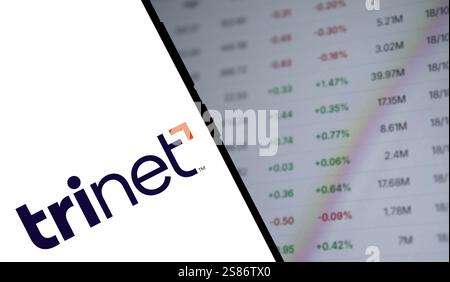 Das TriNet-Logo wird auf dem Smartphone angezeigt. TriNet Group, Inc. Ist ein Unternehmen in Dublin, Kalifornien Stockfoto