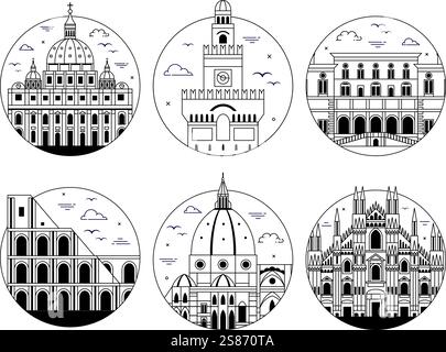 Italien Travel Circle Icon in Line Art Stock Vektor