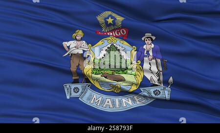 Closeup Maine Flagge am Fahnenmast, USA Zustand, winken im Wind, hohe Auflösung Stockfoto