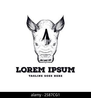 Hand gezeichnetes Rhinozeros Kopf Gesicht für Safari Zoo Erhaltung Illustration Logo Design Vektor Stock Vektor